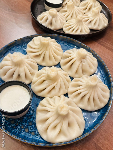 georgian dumplings on a plate (khinkali) photo