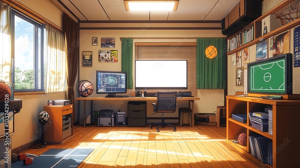 Japanese Anime Style Home Office with Basketball Theme Japanese Anime Style Home Office with Basketball Theme