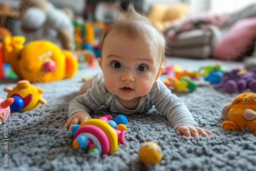 Curious Baby Playing on a Shag Carpet