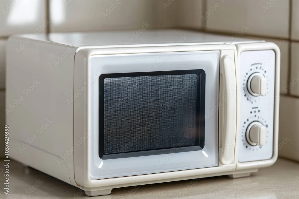 White Microwave Oven On a Kitchen Counter White Microwave Oven On a Kitchen Counter