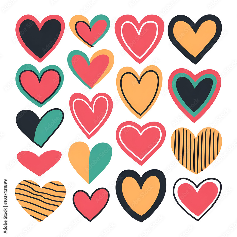 A vibrant array of stylized hearts in various colors and patterns against a black background, showcasing love and creativity. A vibrant array of stylized hearts in various colors and patterns against a black background, showcasing love and creativity.