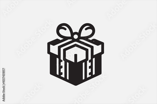 A simple black-and-white icon of a gift box