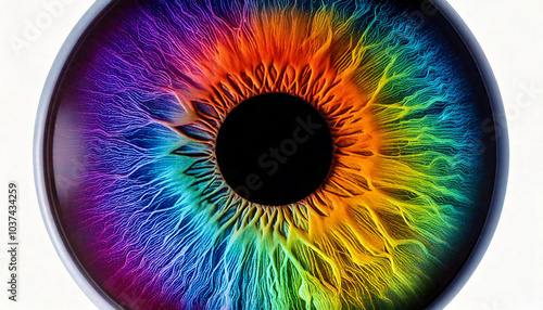 Close and multicolored view of the iris of the eye. photo