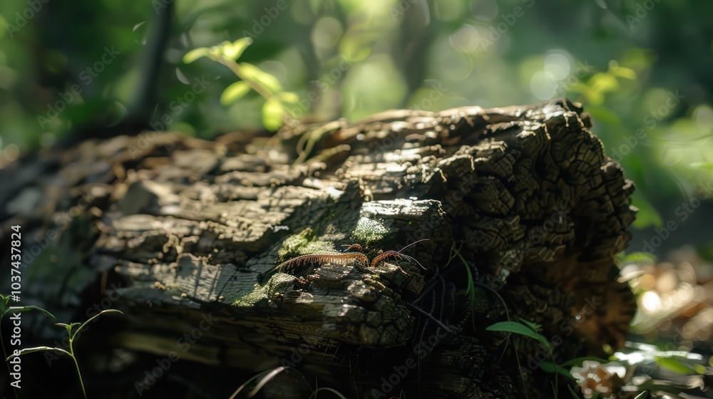 Sunlit Log in a Lush Forest