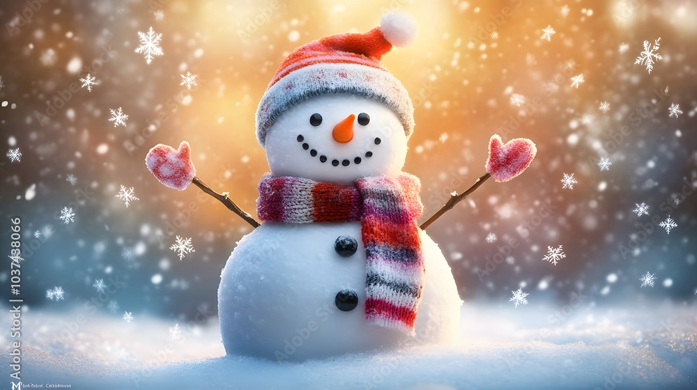 A Cheerful Snowman Standing in a Winter Wonderland A Cheerful Snowman Standing in a Winter Wonderland
