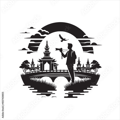 Romantic Couple on a Bridge Silhouette Vector Illustration for Love, Dating, and Relationship Themes