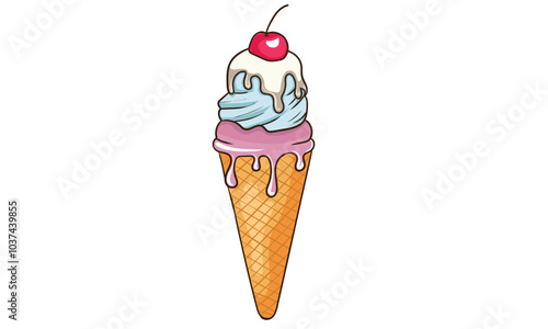 Enjoy summer with sweet. Fresh ice cream graphic print design for t shirt, apparel, posters, background and others. Sweet club. cherry ice cream watercolor vector art,