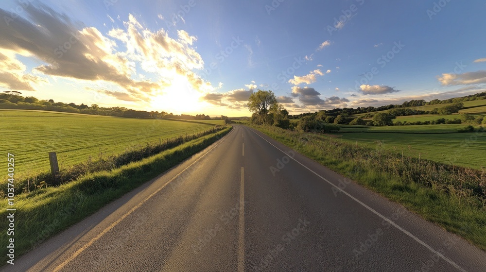 Naklejka premium Country Road with Sunset