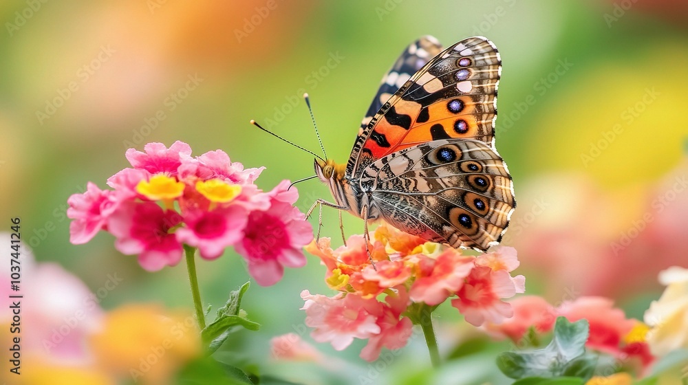 Colorful Butterfly on Vibrant Flowers