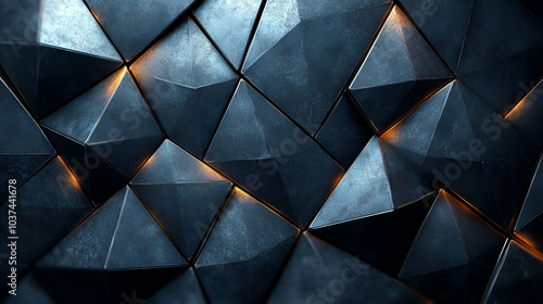 A geometric design featuring metallic triangular facets with subtle lighting, creating a modern, dynamic texture. photo