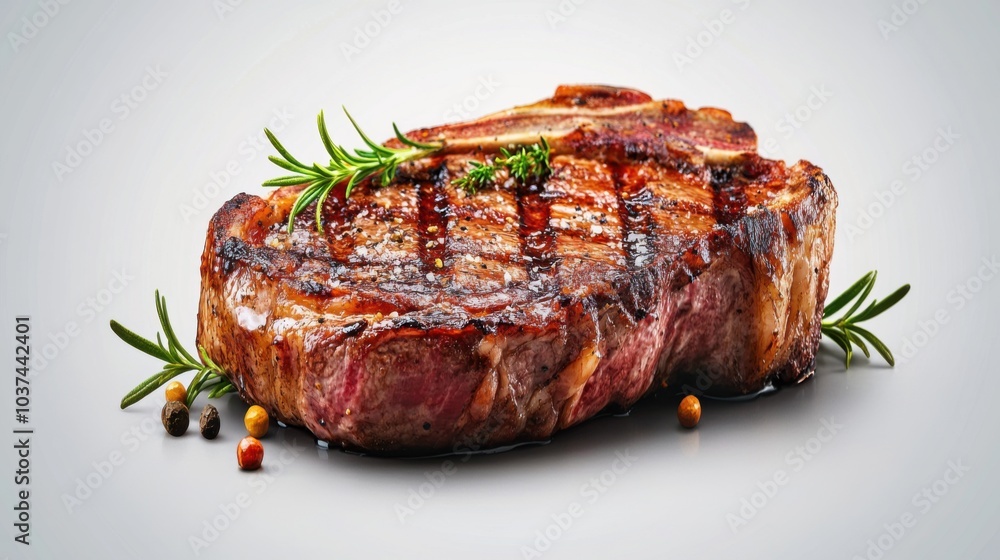 Delicious Steak on Clean Background with Herbs Delicious Steak on Clean Background with Herbs