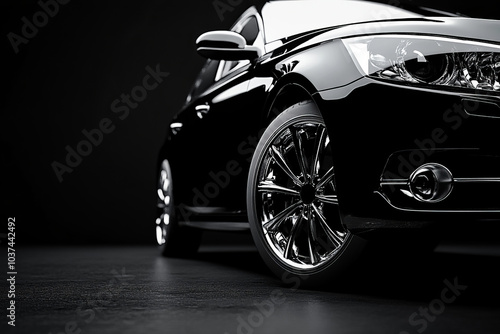 Obraz na płótnie sleek and stylish black car with chrome wheels on a dark background w salonie