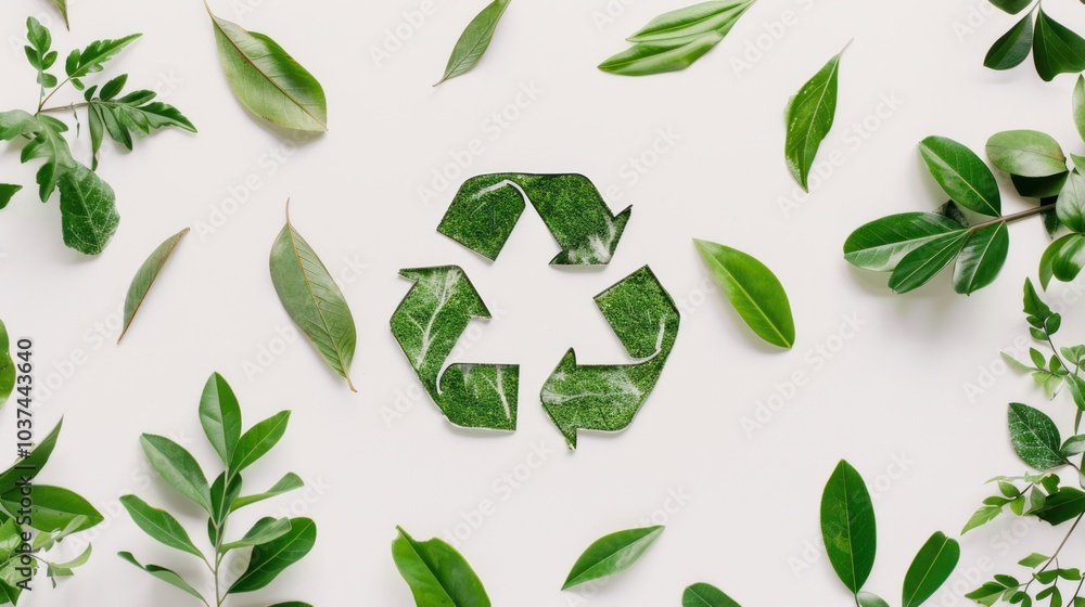 Green Recycling Symbol with Leaves Green Recycling Symbol with Leaves