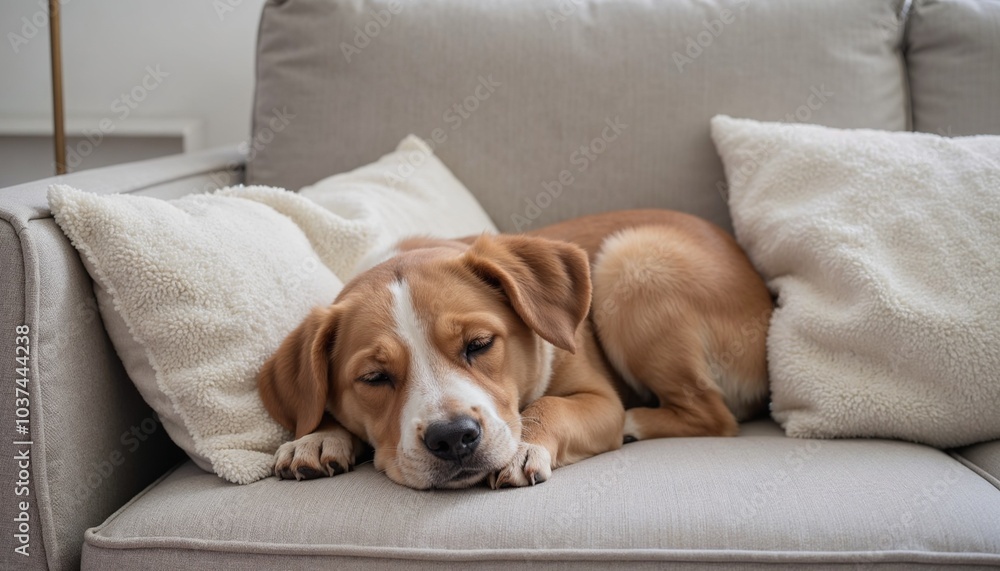 Cute puppy sleeping on the couch, Dog sleeping on sofa Cute puppy sleeping on the couch, Dog sleeping on sofa
