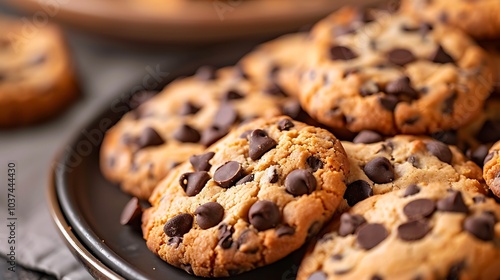 Cookies with chocolate chips captured in close up