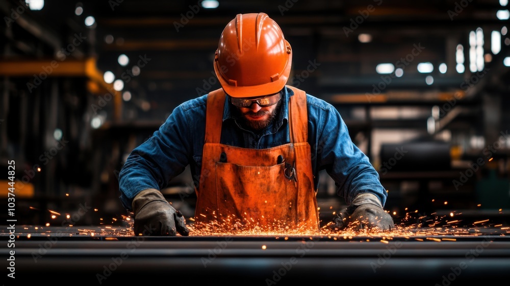 Metal Fabrication Worker in Steel Factory Environment Metal Fabrication Worker in Steel Factory Environment