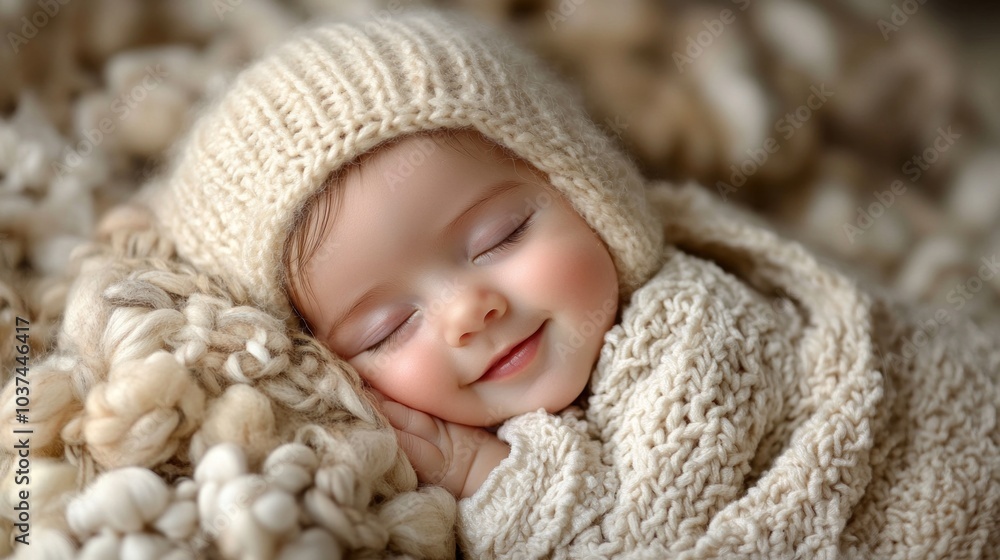 Newborn baby sleeping peacefully in a cozy blanket, representing innocence, love, and the beauty of new life Newborn baby sleeping peacefully in a cozy blanket, representing innocence, love, and the beauty of new life