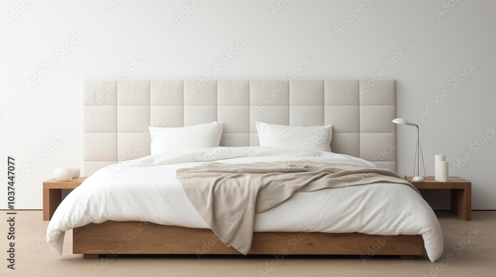 A photo of a minimalist bed with a simple A photo of a minimalist bed with a simple