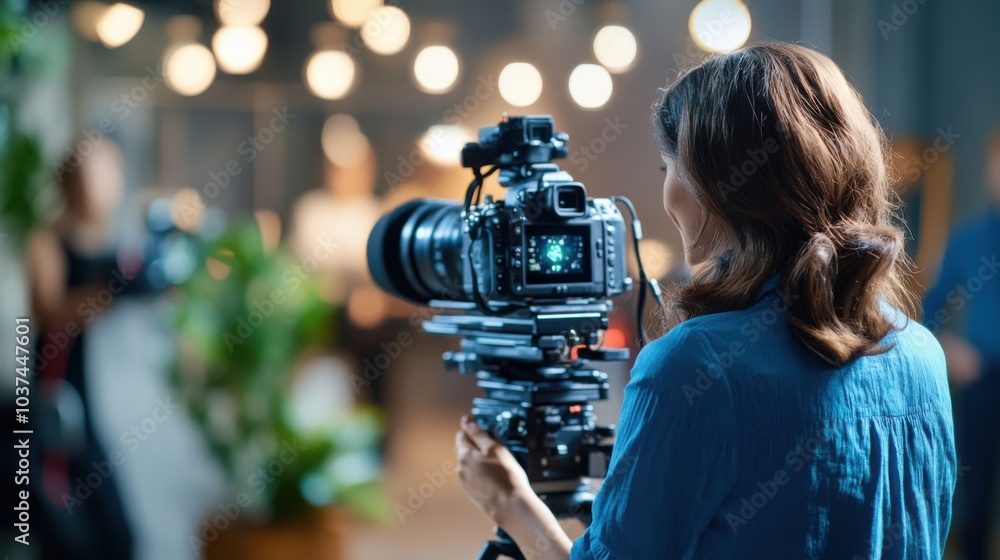 Woman with Camera in Studio Setting Woman with Camera in Studio Setting