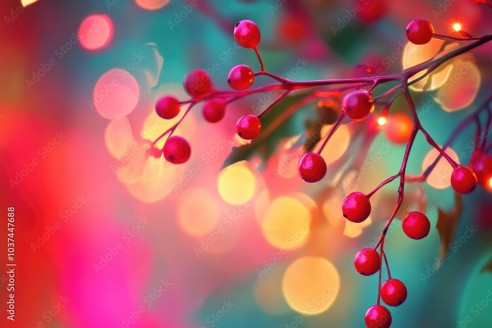 A Branch of Red Berries with a Bokeh Background A Branch of Red Berries with a Bokeh Background