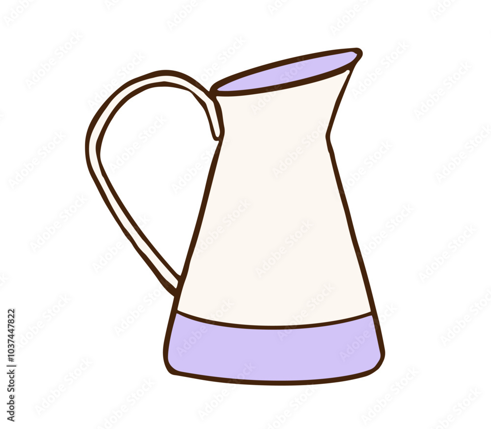simple pitcher with a curved handle and a narrow spout. It has a minimalist design in soft cream and lavender tones. Ideal for décor, vintage or kitchen-themed designs. simple pitcher with a curved handle and a narrow spout. It has a minimalist design in soft cream and lavender tones. Ideal for décor, vintage or kitchen-themed designs.