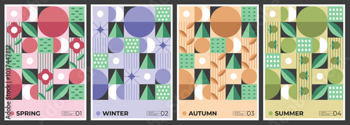 The geometric pattern of the seasons. Vector set for social networks, printing, postcards.