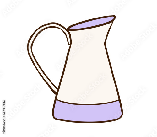 simple pitcher with a curved handle and a narrow spout. It has a minimalist design in soft cream and lavender tones. Ideal for décor, vintage or kitchen-themed designs.