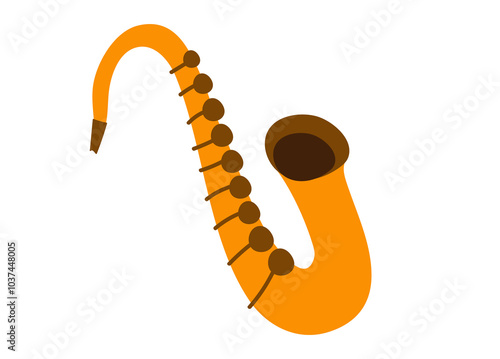 orange saxophone with brown keys, showcasing a simplistic and playful style for music posters, banners, education