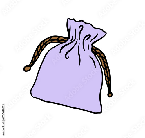 lilac sachet bag with brown drawstring cords. The pouch is versatile for storing small items, herbs, jewelry, or used for gifting. Ideal for crafts, DIY projects, aromatherapy, or packaging ideas.