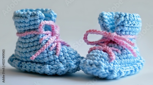 Cute tiny socks small baby shoes and mini crochet azure boots made from pink cotton