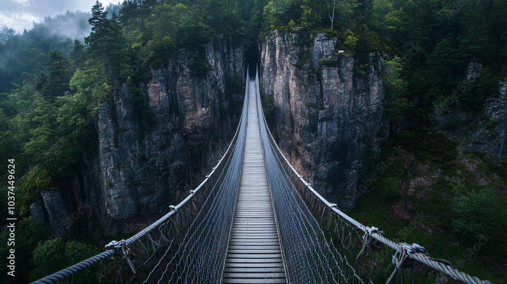 Obraz premium A majestic suspension bridge connecting two cliffs