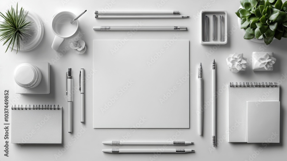 A Minimalist Clean Desk Featuring a Blank Stationery Set Perfect for Organizing Your Workspace or Creative Environment A Minimalist Clean Desk Featuring a Blank Stationery Set Perfect for Organizing Your Workspace or Creative Environment