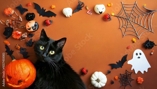 halloween pumpkin frame witu cat photo