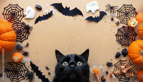 halloween pumpkin frame witu cat photo