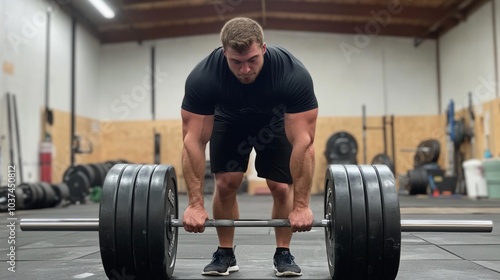 A man lifting weights at a gym.