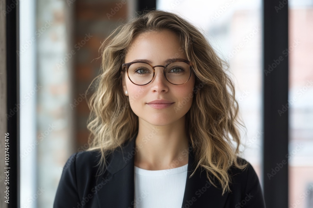 A woman in glasses smiles confidently while standing in an office, radiating positivity, professionalism, and a modern approach to workplace culture. A woman in glasses smiles confidently while standing in an office, radiating positivity, professionalism, and a modern approach to workplace culture.