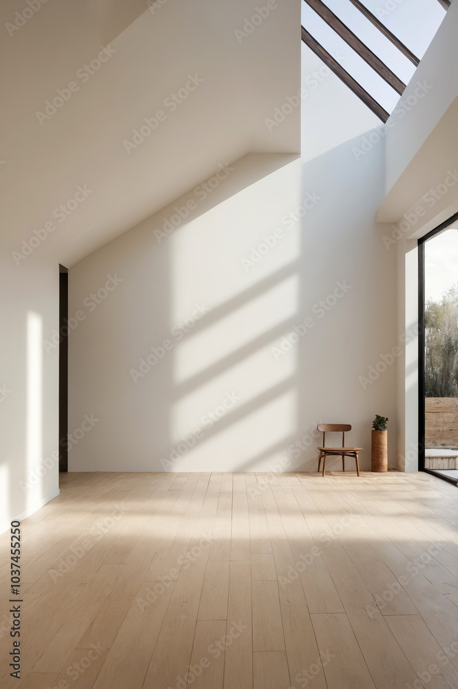 Obraz premium interior with shadow by window on white wall and floor. Beautiful modern style room