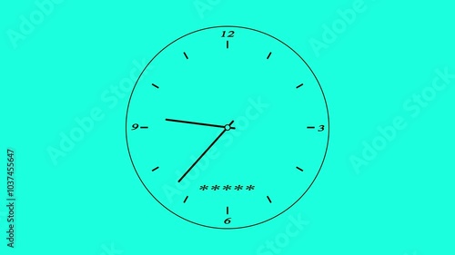 Black clock icon with moving arrows in 12 hour animation on cyan color background.