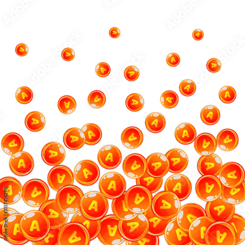 Vitamin A round capsules scattered randomly.