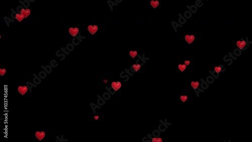 Red Hearts motion animation on black background. Hearts flying. Women's Day, Valentine's Day, Mother's Day, and Wedding Day heart 