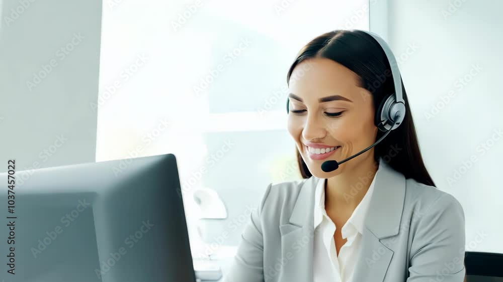 Smiling Customer Service Representative with Headset Smiling Customer Service Representative with Headset