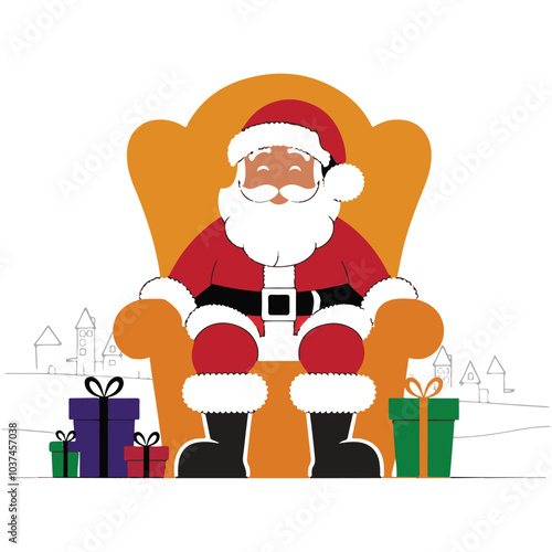 Santa Claus and elf delivering gifts