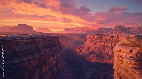 Serene Sunset Over Majestic Canyon Landscape