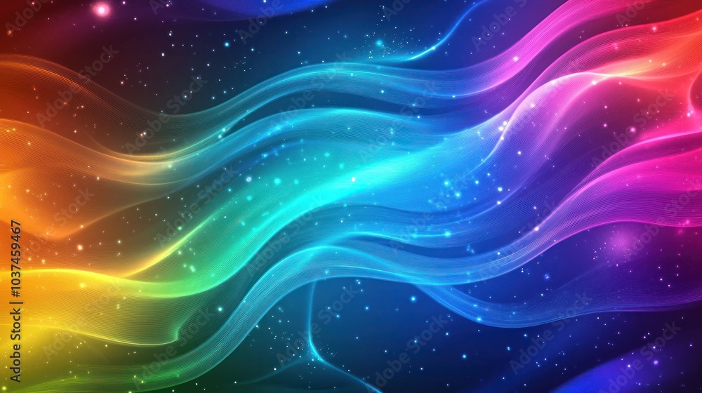 Fototapeta premium Abstract Rainbow Waves with Glittering Stars