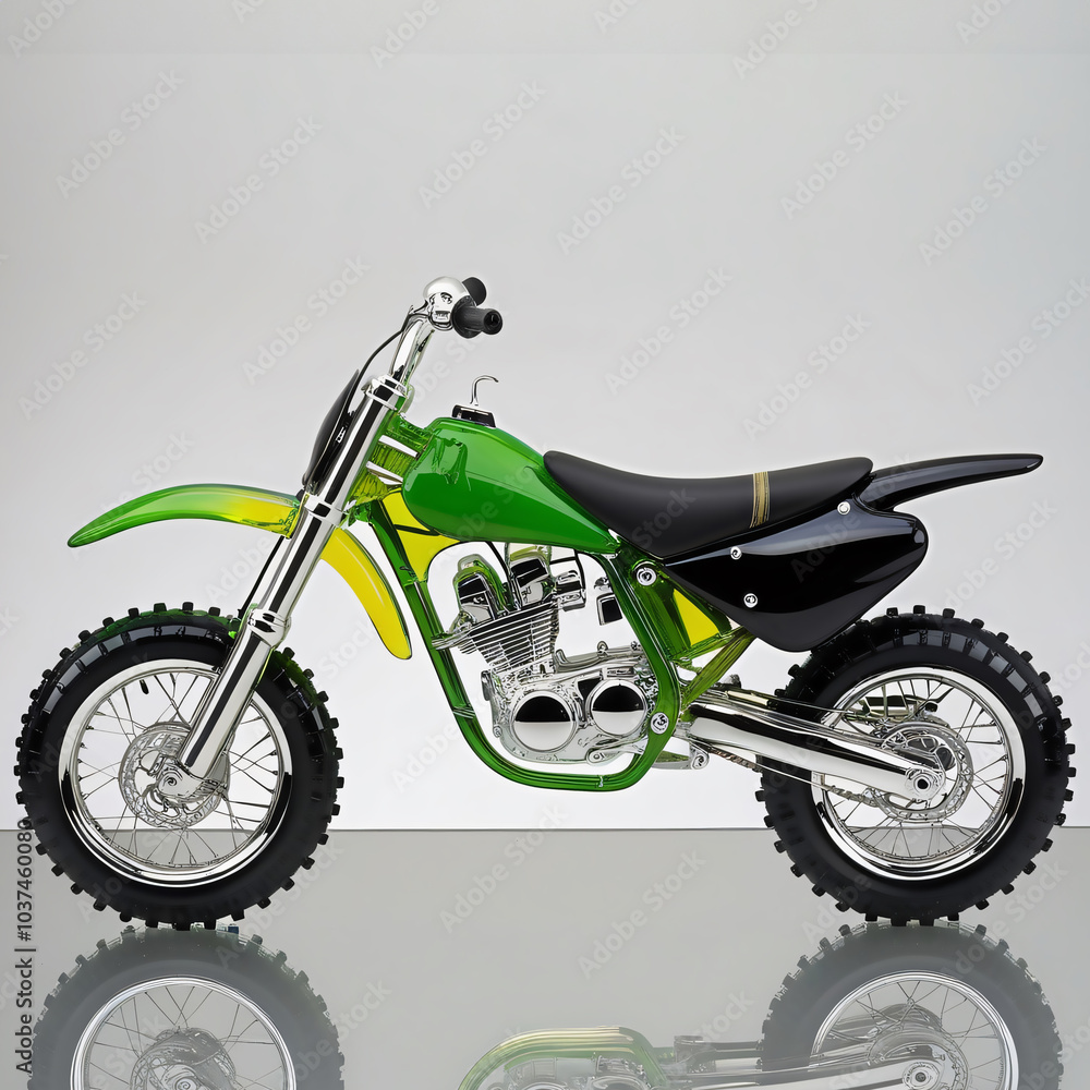 Digital Rendering of a Sleek Modern Dirt Bike in Profile View with Vibrant Colors, Glossy Finish, and Intricate Details, Generative AI Digital Rendering of a Sleek Modern Dirt Bike in Profile View with Vibrant Colors, Glossy Finish, and Intricate Details, Generative AI
