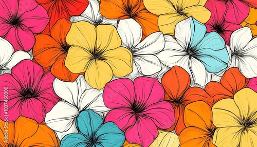 Colorful Floral Pattern, HandDrawn Flowers