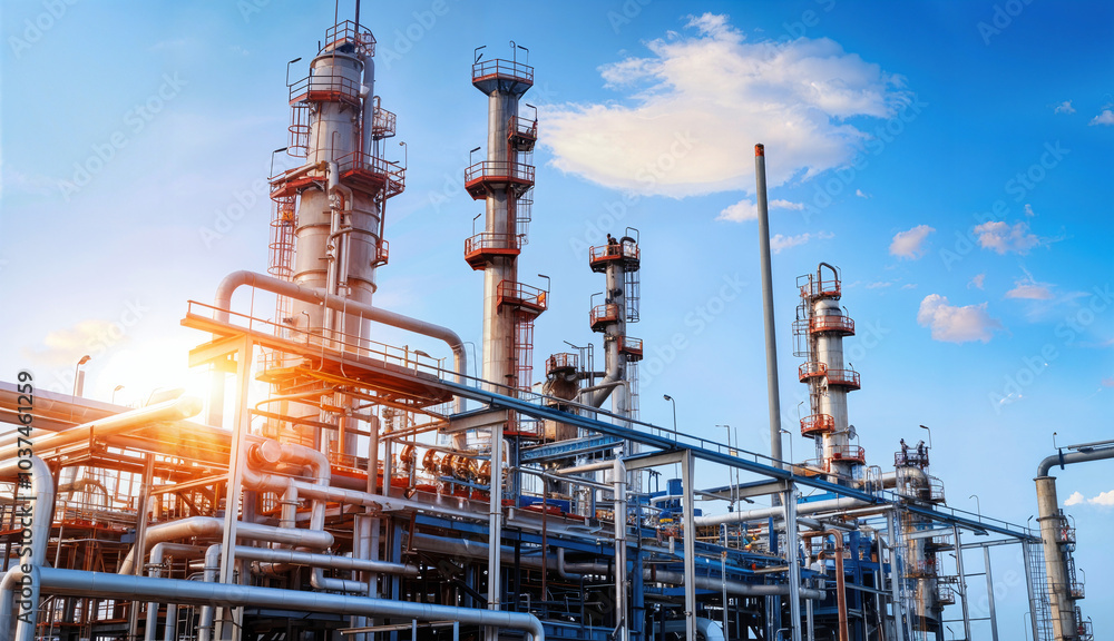 Fototapeta premium Industrial Landscape with Refineries and Pipelines