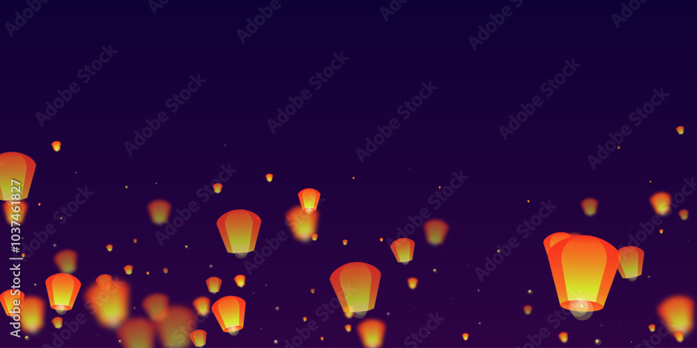 Sky lanterns floating in the night sky. Sky lanterns floating in the night sky.