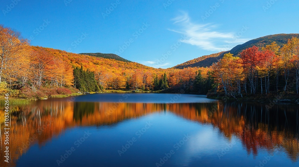 Tranquil Autumn Lake Reflection in Vibrant Colors Tranquil Autumn Lake Reflection in Vibrant Colors