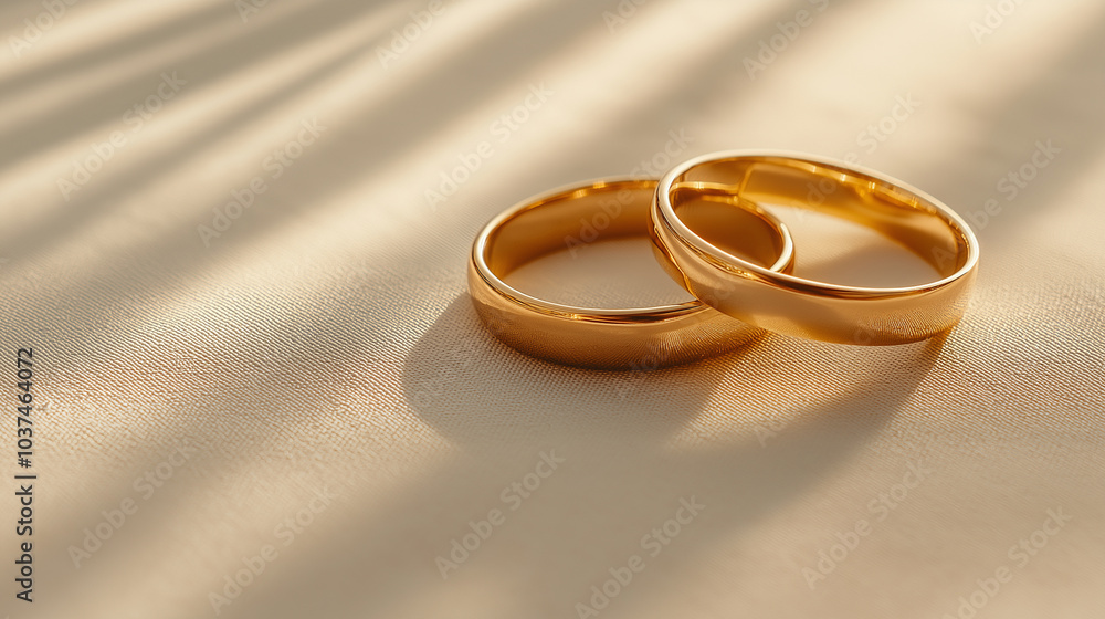 An ultra-close-up shot of gold rings on a creamy, neutral background, captured in a cinematic style. Bright, warm colors highlight the sharp shadows and clean lines, giving the com An ultra-close-up shot of gold rings on a creamy, neutral background, captured in a cinematic style. Bright, warm colors highlight the sharp shadows and clean lines, giving the com